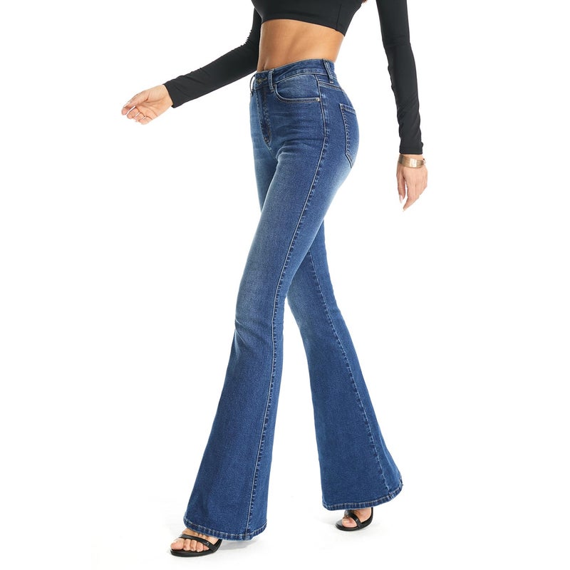 FLYING BANANA Women's Totally Shaping Curvy Strtchy Bootcut Flare Denin Jeans (Blue, 2 Short) - Image 1
