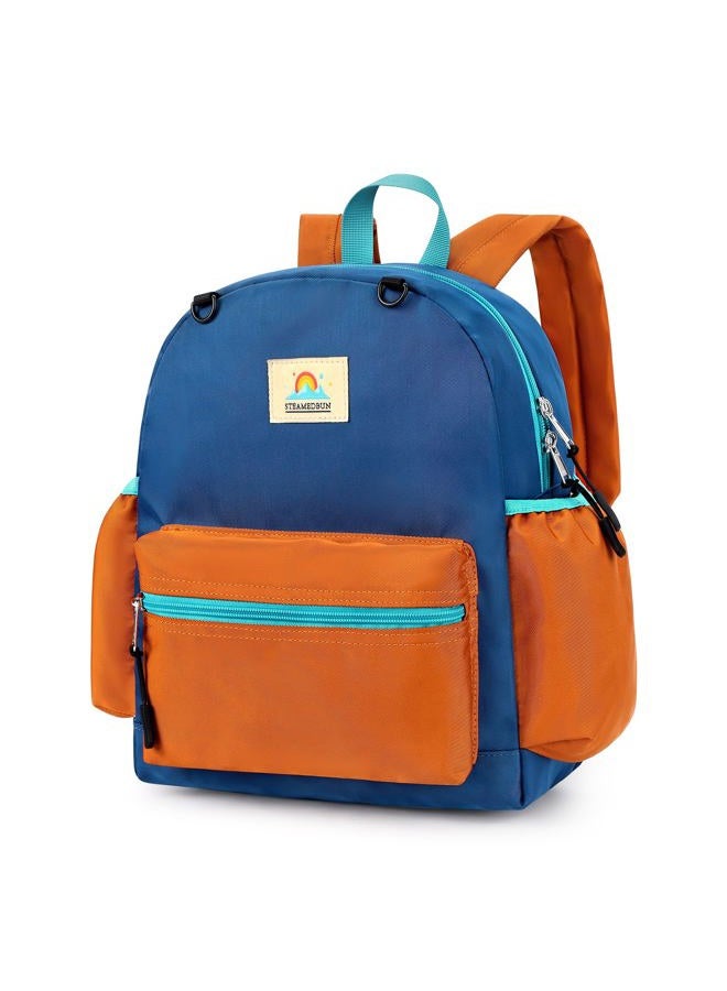 STEAMEDBUN Toddler Backpack for Boys 2-4: Preschool Kindergarten Backpack - Kids backpack for Boys Girls, Light Blue&dark Orange, SMALL - Age 6-8 (15"H), Travel Backpacks - Image 1