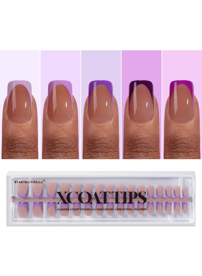 BTArtboxnails XCOATTIPS Purple French Tip Press On Nails Short Press On Nails Square Soft Gel Nail Tips 160Pcs Soak Off Acrylic Brown Fake Nail Extension in 16 Sizes - Image 2