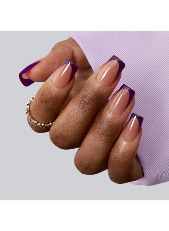 BTArtboxnails XCOATTIPS Purple French Tip Press On Nails Short Press On Nails Square Soft Gel Nail Tips 160Pcs Soak Off Acrylic Brown Fake Nail Extension in 16 Sizes - Image 4