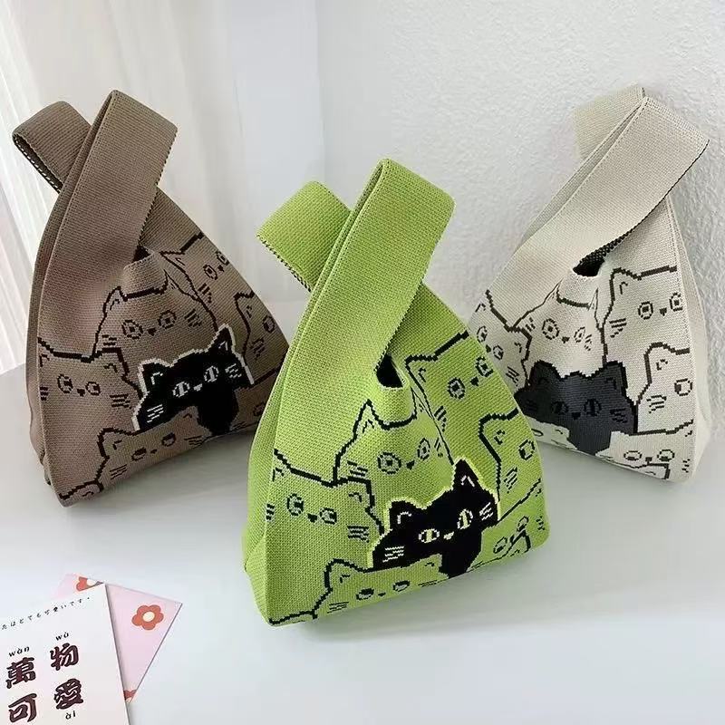 Cartoon Fashion Korean Knitted Handbag Bucket Bag Leisure Tote Bag For Women - Image 2