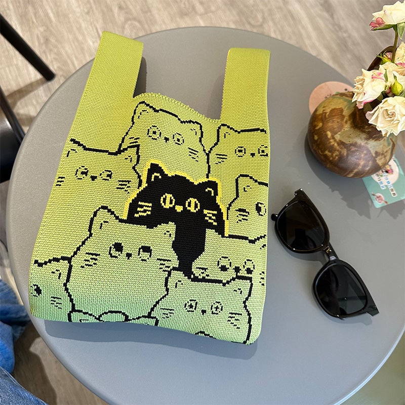 Cartoon Fashion Korean Knitted Handbag Bucket Bag Leisure Tote Bag For Women - Image 5