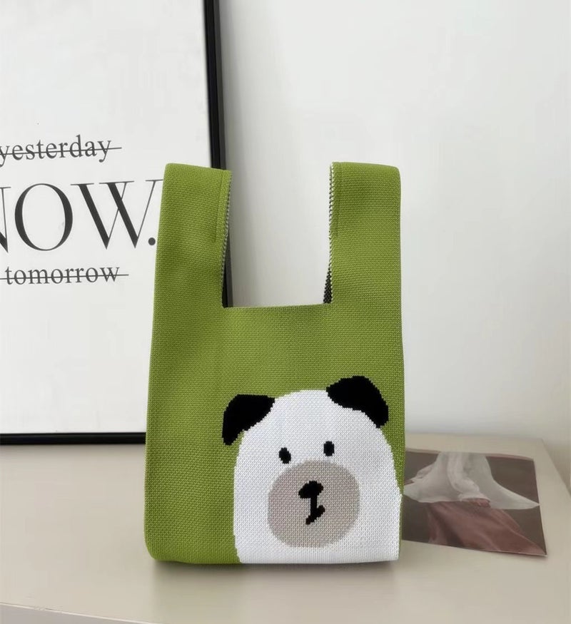 Cartoon Fashion Korean Knitted Handbag Bucket Bag Leisure Tote Bag For Women - Image 1