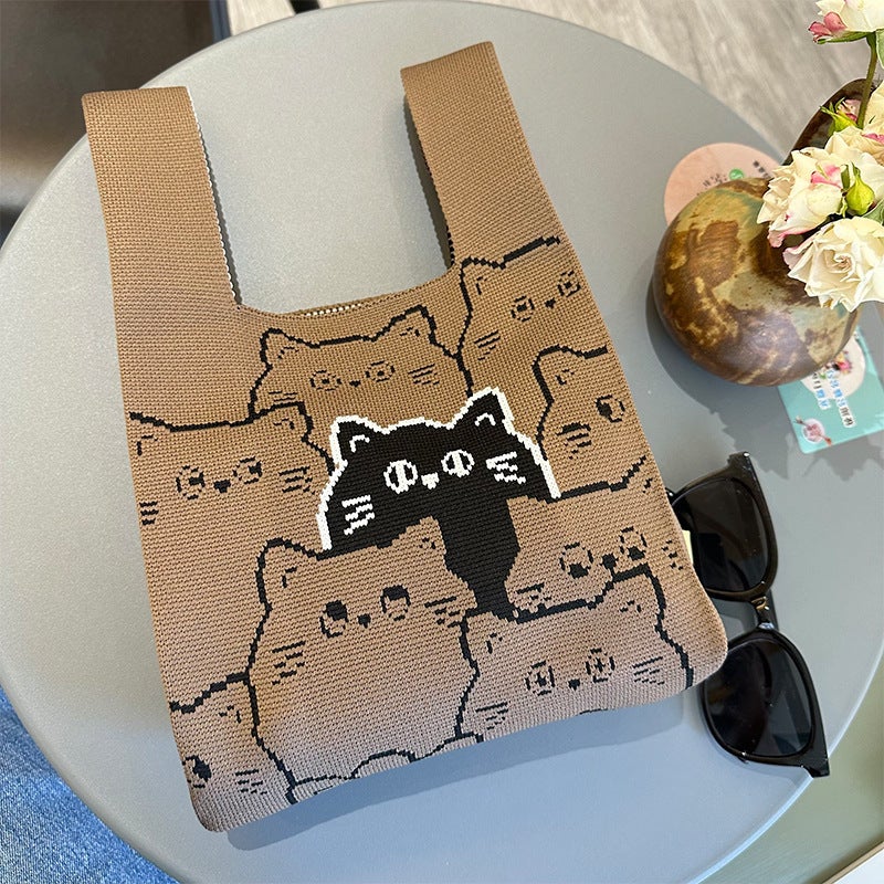 Cartoon Fashion Korean Knitted Handbag Bucket Bag Leisure Tote Bag For Women - Image 4