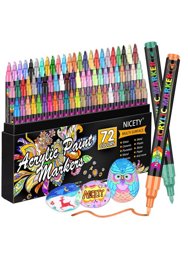 NICETY 72 Colors Acrylic Paint Pens Paint Markers, Extra Fine Tip Point Acrylic Paint Pens for Rock Painting, Canvas, Wood, Ceramic, Glass, Stone, Fabric, DIY Crafts & Art Supplies - Image 1