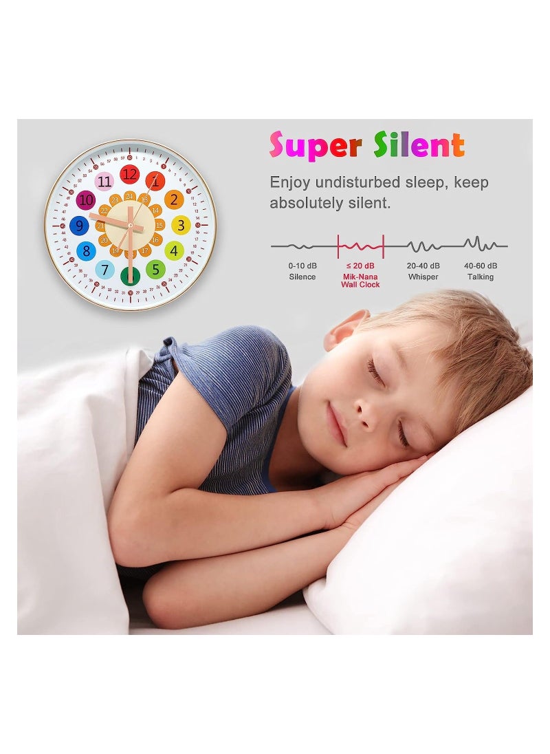 Generic Learning Clock for Kids Telling Time Teaching Clock Kids Room Wall Decor Silent Non Ticking Analog Battery Operated Learning Clock for Kids Room Bedrooms Playroom School  - Image 3