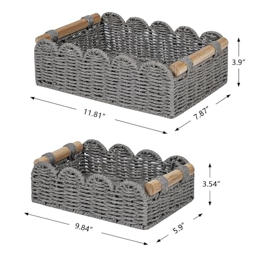CubesLand Scalloped Edge Decor Baskets for Home, Living Room, Toilet Paper Storage Basket for Over Toilet Tank Top, Storage Shelf, Cute Small Paper Rope Baskets Both Storage&Decor, Set 2 Grey - Image 5