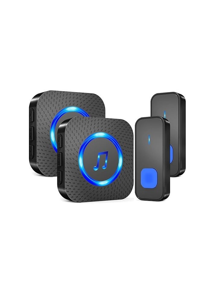 PINZY Wireless Doorbell with 2 receiver 2 Buttons,IP55 Waterproof Doorbell,1300 FT/400M Remote Doorbell,55 Chimes 5 Volume,Colorful LED Flashing,110 db Loud Volume,For Home/Classroom  - Image 1