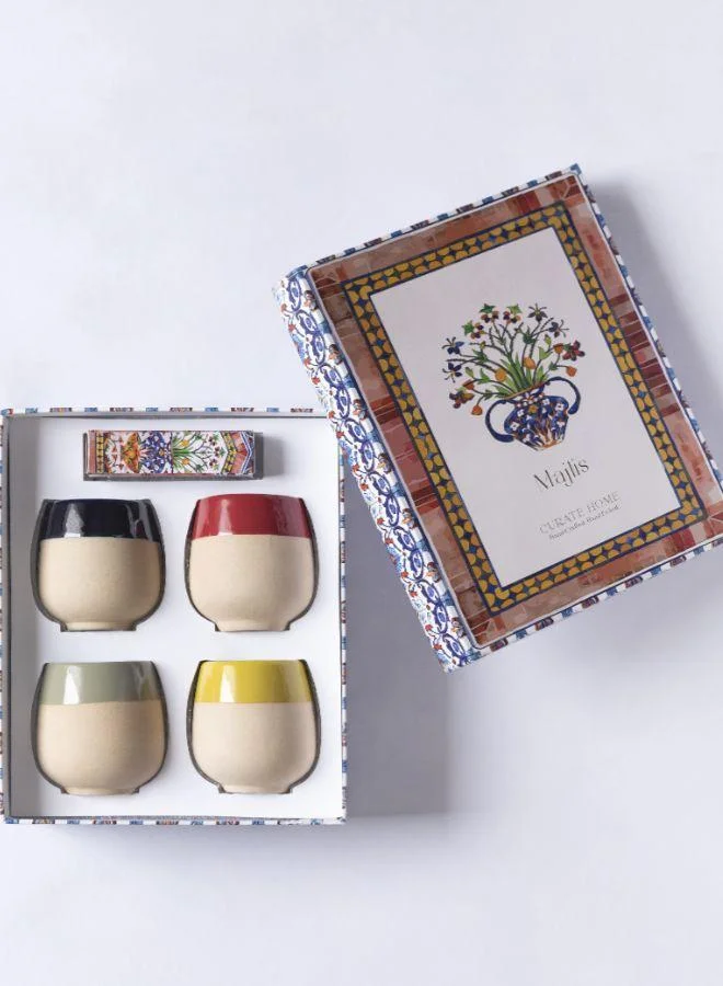 Curate Home  Ceramic Coffee Cups and Playing Cards- Majlis Gift Set  | Best Price UAE