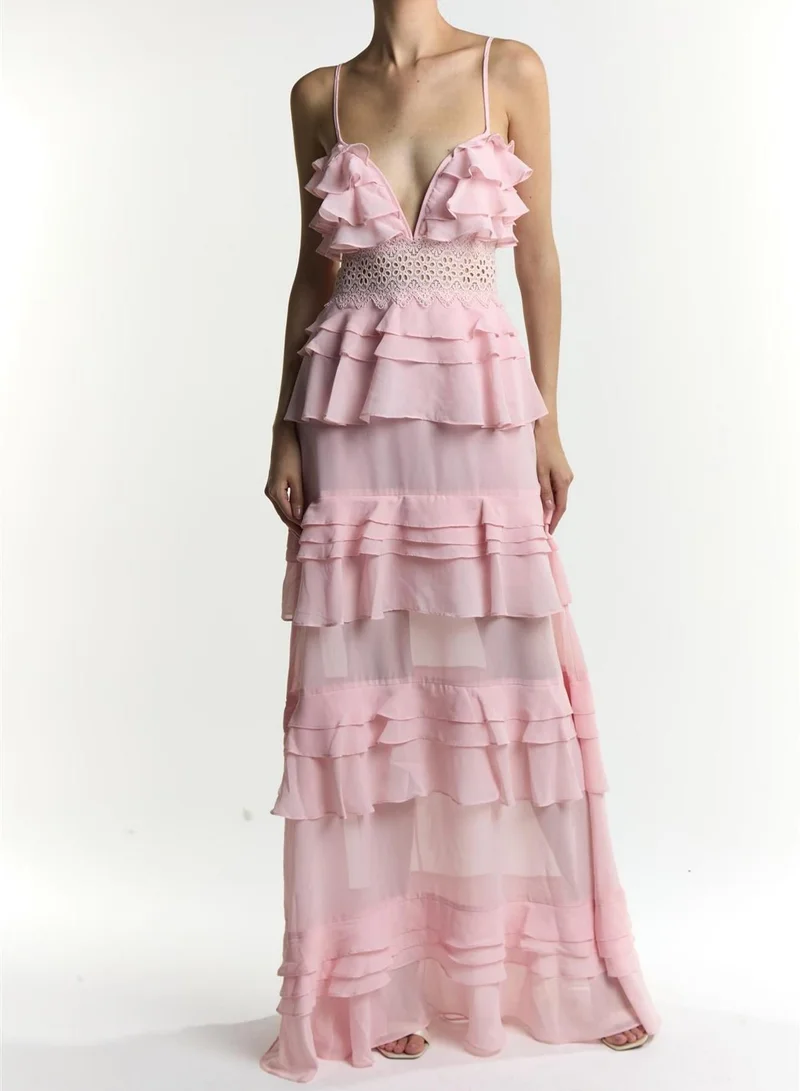 True Decadence Sophia Dusty Pink Tiered Ruffle Maxi Dress