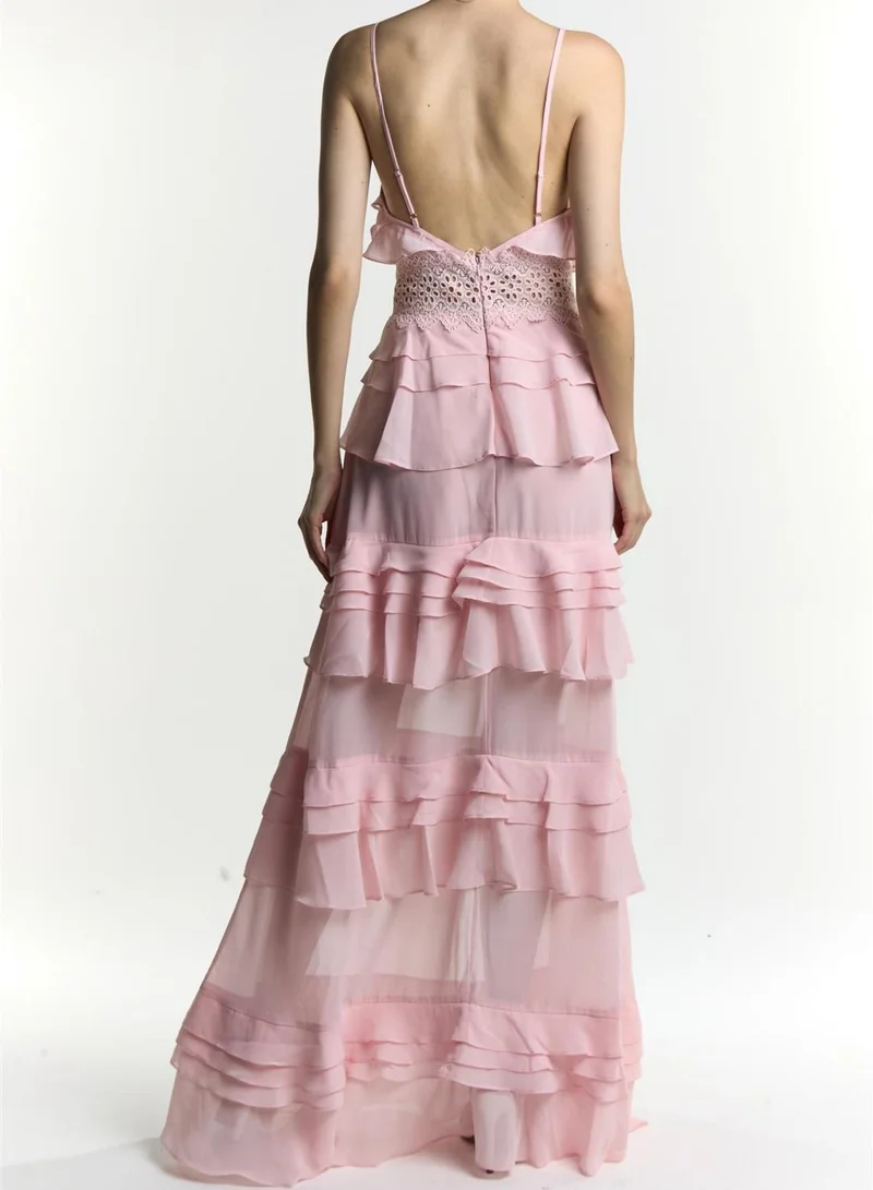 True Decadence Sophia Dusty Pink Tiered Ruffle Maxi Dress