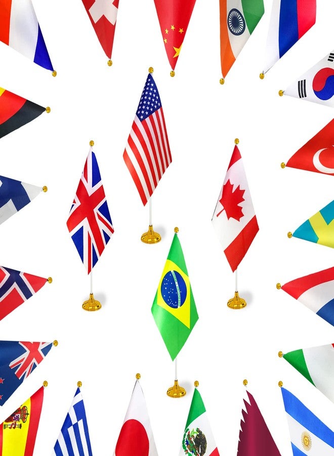 WXTWK 24 Pack Countries Flag World National Table Flag Small Mini Country Desk Flags With Stand Base,For Country Cup Sports Events Grand Opening Party Festival Decorations - Image 1