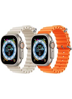 Silicone Ocean Band Strap Pearl White Silicone Ocean Band Strap Orange Set of 2 for Apple Watch Ultra 8 49mm