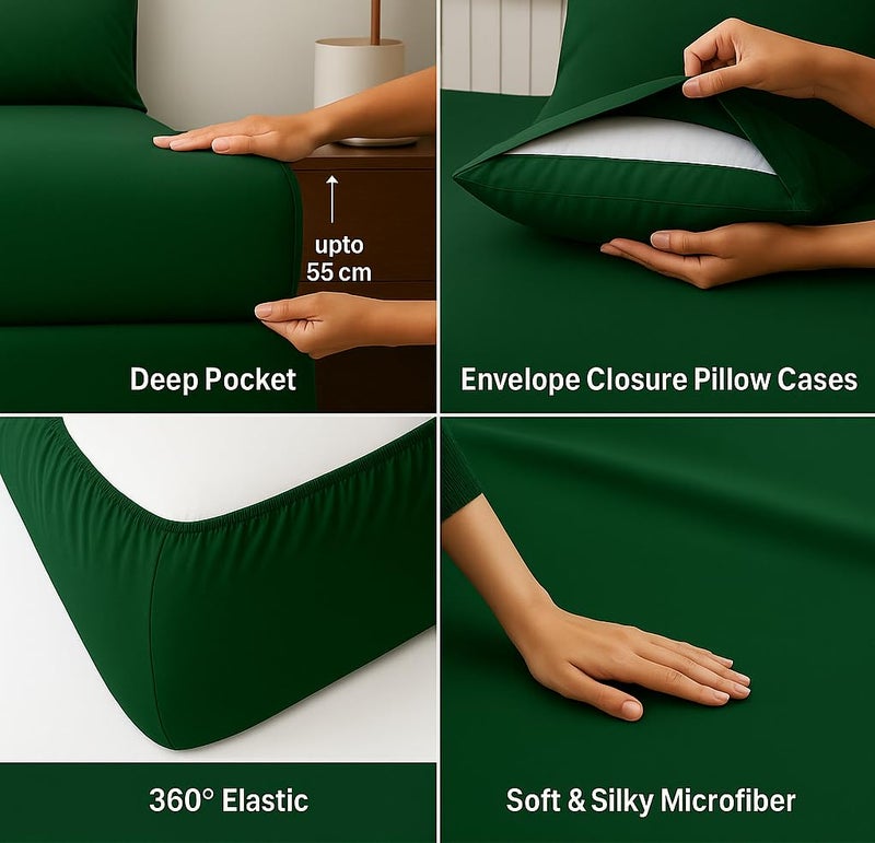 Amali  3 piece Polycotton Bed Sheet QUEEN size (W160xL200+35) cm 1 Fitted Sheet and 2 Standard Pillowcases Soft, Breathable & Durable Fabric for Home Use - Image 4