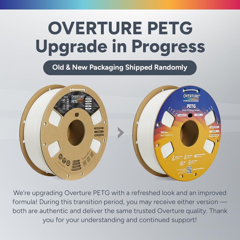OVERTURE 2KG Bundle PETG 3D Printer Filament 1.75mm, Neatly Wound Durable PETG 2 Pack 1kg(2.2lbs), Strong Toughness Filament, Dimensional Accuracy +/- 0.02mm, Fit Most FDM Printers (White (2-Pack)) - Image 4