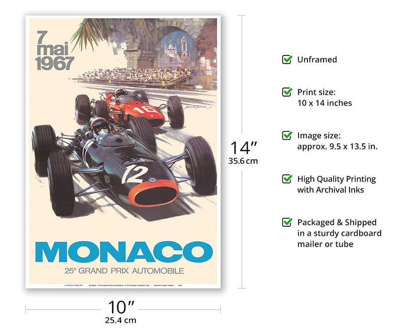 Pacifica Island Art 25th Monaco Grand Prix Automobile 1967 - Vintage Car Racing Poster by Michael Turner c.1967 - Master Art Print 10in x 14in - Image 2