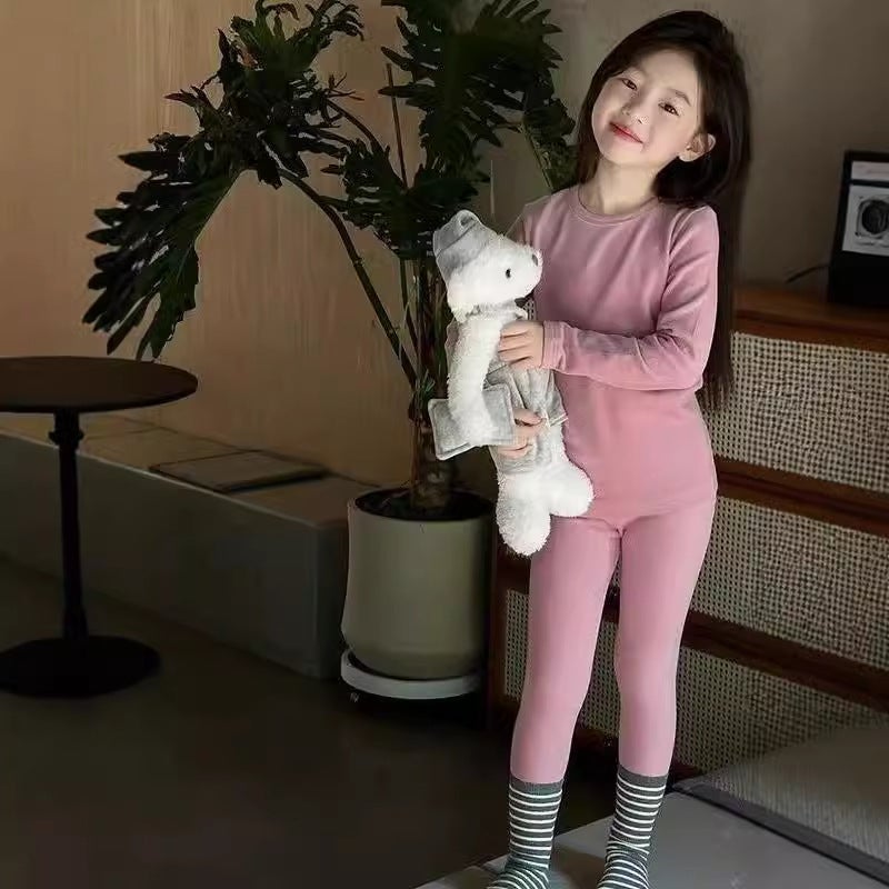 Girls Velvet Autumn Clothes and Pants Thermal Underwear suit Childrens Pajamas Winter Home Clothes Childrens Clothing Spring and Autumn Children rust red - Image 2