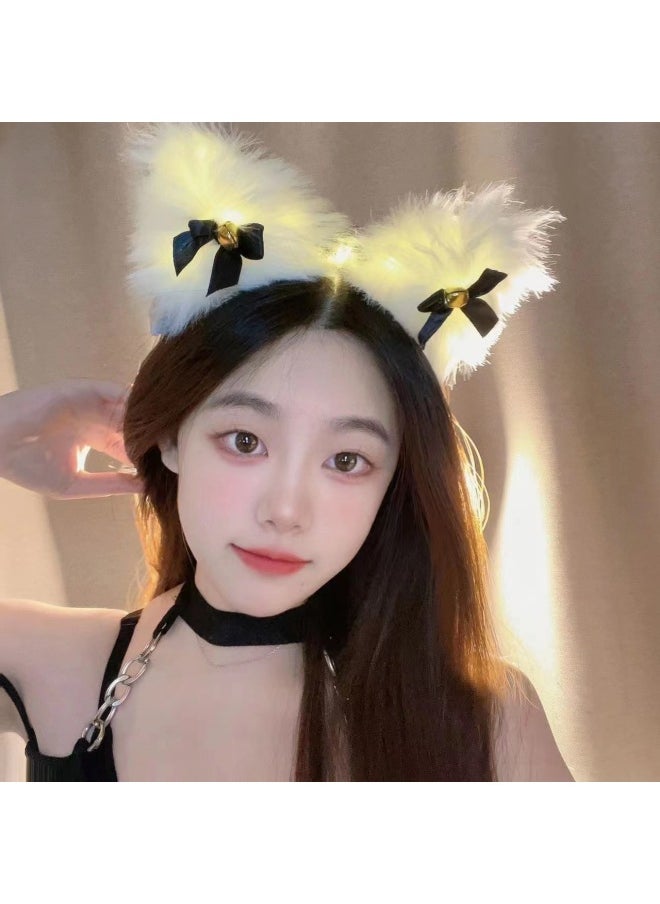 Generic Bar Performance Atmosphere Props Luminous Plush Cat Ear Hair Accessories Fox Hairband Night Market Stall Supply Party Accessories-Color:14 Long Hair Rabbit Ears-white Lanterns  - Image 3