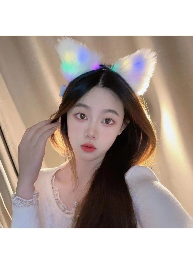 Generic Bar Performance Atmosphere Props Luminous Plush Cat Ear Hair Accessories Fox Hairband Night Market Stall Supply Party Accessories-Color:14 Long Hair Rabbit Ears-white Lanterns  - Image 4