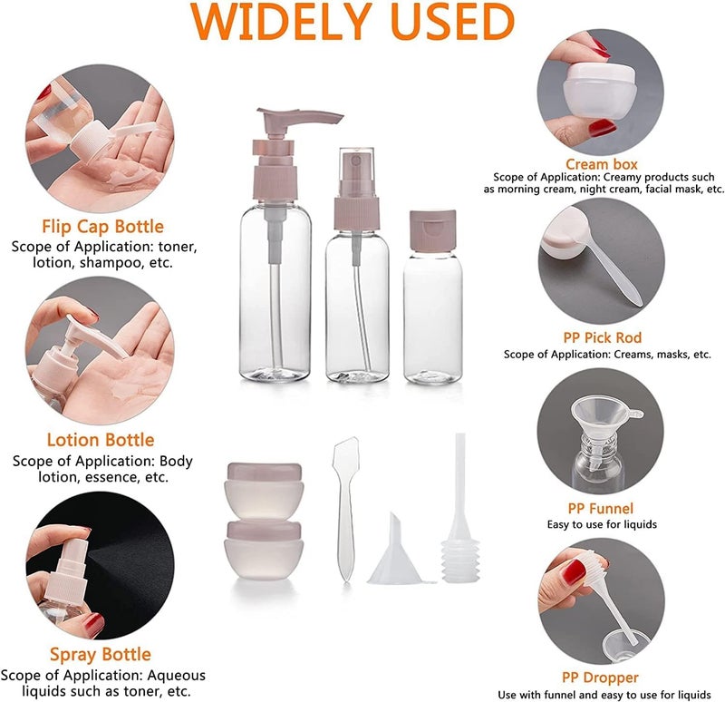 Nibbler 10 Pcs Travel Bottle Kit for Toiletries, Leak Proof Size Bottles, Refillable, Empty Bottles Set for Lotion Shampoo Conditioner Liquid, BPA Free - Image 3