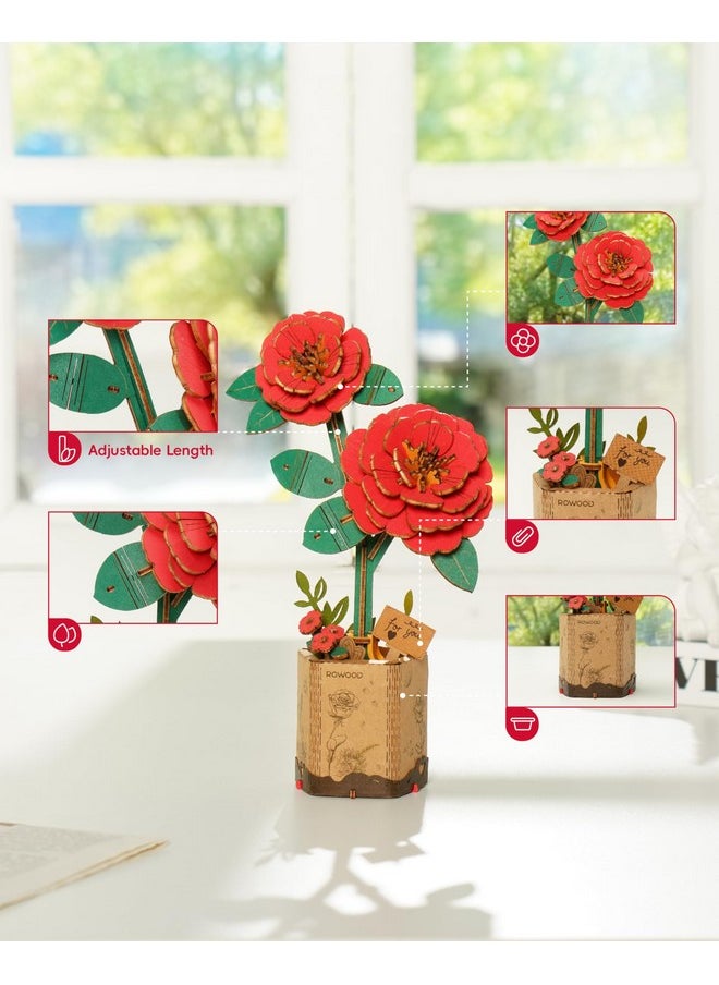 RoWood 3D Puzzle Artifical Flower,Diy Wooden Flower Craft Kit For Kids,Mother'S Day/Valentine'S Day/Teacher'S Day/Thanksgiving Day/Christmas/Birthday Gift For Mom/Women/Grandma/Wife/Her-Red Camellia  - Image 3
