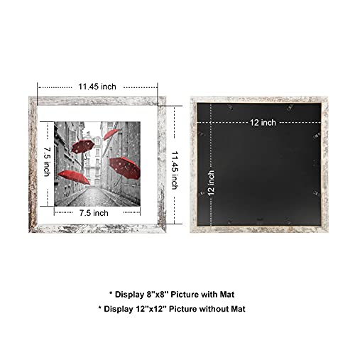 Finefrarm 12x12 Frame Matted to Display 8x8 Photos with Mat or 12 x 12 Pictures Without Mat Rustic Photo Frames Wall Art for Living Room Wall Mounting - Image 2