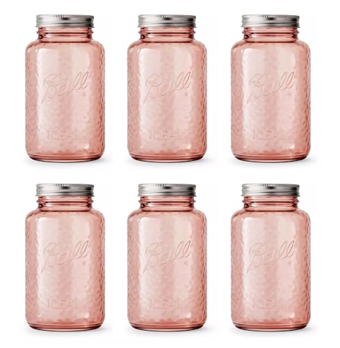 Ball Collectors Edition Vintage Rose Colored Canning Jars Regular Mouth Quart Jars with Lids and Bands 32 Oz Each Pack of 6 21662146PK