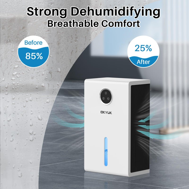 OKYUK Dehumidifier, 95 oz dehumidifiers for home,1000 sq. ft Dehumidifiers for Bedroom with 7 Colors LED Light, Ultra Quiet & Auto Shut off dehumidifiers for basements Ideal for RV, Bathroom, Bedroom - Image 3
