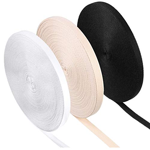 JIELUO 3Rolls Herringbone Ribbon Cotton Twill Natural Webbing Bias Binding Tape for DIY Crafts Sewing Knit (3/8 Inch/ 1 cm Wide) - Image 1