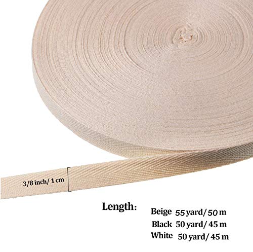 JIELUO 3Rolls Herringbone Ribbon Cotton Twill Natural Webbing Bias Binding Tape for DIY Crafts Sewing Knit (3/8 Inch/ 1 cm Wide) - Image 2