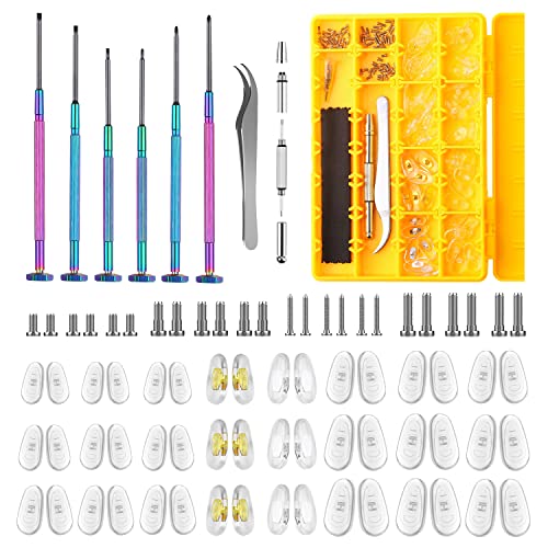 HIKETOLIGHT Eyeglass Nose Pads, 24 Pairs of Screw-in Glasses Nose Pads, Upgraded Magnetic Eyeglass Repair Kit with Precision Precision Screwdriver Set, Screws, Tweezer for Travel, Birthday Gift, Christmas - Image 1
