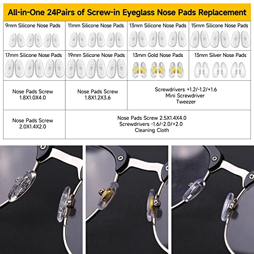 HIKETOLIGHT Eyeglass Nose Pads, 24 Pairs of Screw-in Glasses Nose Pads, Upgraded Magnetic Eyeglass Repair Kit with Precision Precision Screwdriver Set, Screws, Tweezer for Travel, Birthday Gift, Christmas - Image 4