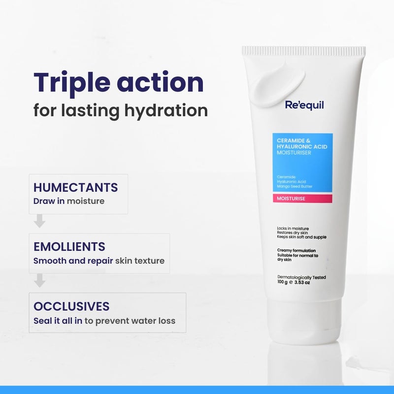 RE' EQUIL Ceramide & Hyaluronic Acid Moisturiser For Normal to Dry Skin -100 g - Image 3