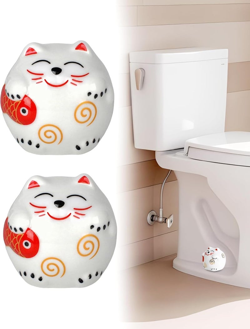Filloman (2-pack) Charming Lucky Cat Ceramic Toilet Bolt Cover, Toilet Screw Cap with Cute Smiling Face Floor Bolt Replacement Accessory for Bathroom and Home Décor - Image 1