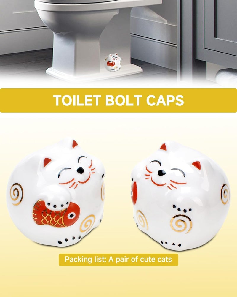 Filloman (2-pack) Charming Lucky Cat Ceramic Toilet Bolt Cover, Toilet Screw Cap with Cute Smiling Face Floor Bolt Replacement Accessory for Bathroom and Home Décor - Image 5