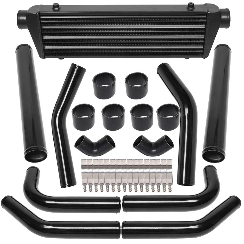 OBUYTO 28 x 7 x 25 Universal Intercooler Kit with Intercooler 25 8pcs Bent Pipes 6pcs Straight Couplers 2pcs 90 Degrees Elbow Couplers 16pcs Clamps Black - Image 3