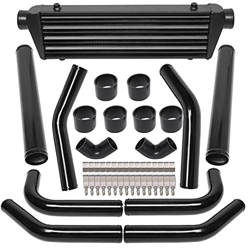 OBUYTO 28 x 7 x 25 Universal Intercooler Kit with Intercooler 25 8pcs Bent Pipes 6pcs Straight Couplers 2pcs 90 Degrees Elbow Couplers 16pcs Clamps Black - Image 1