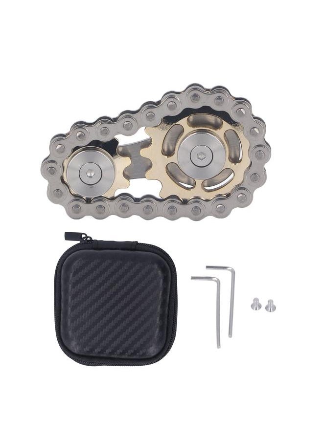 NIBEMINENT - Metal Sprockets Chains Decompression Toy Stress Relief Keep Focusing Fingertip Bike Chain Gears Sensory Gold Silver - Image 1