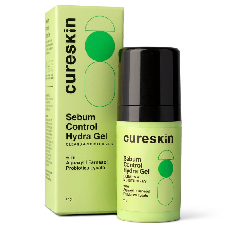 Cureskin Sebum Control Hydra Gel Hydration Shine Control for Oily Skin with Aquaxyl Farnesol Probiotics Lysate 17 g