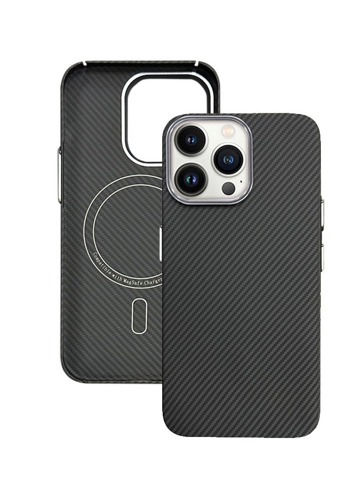 Case for iPhone 16 Pro with MagSafe, Slim & Light Minimalist Style Protective Cover, 600D Aramid Fiber Made, Carbon Fiber Texture, Black/Grey - Image 1