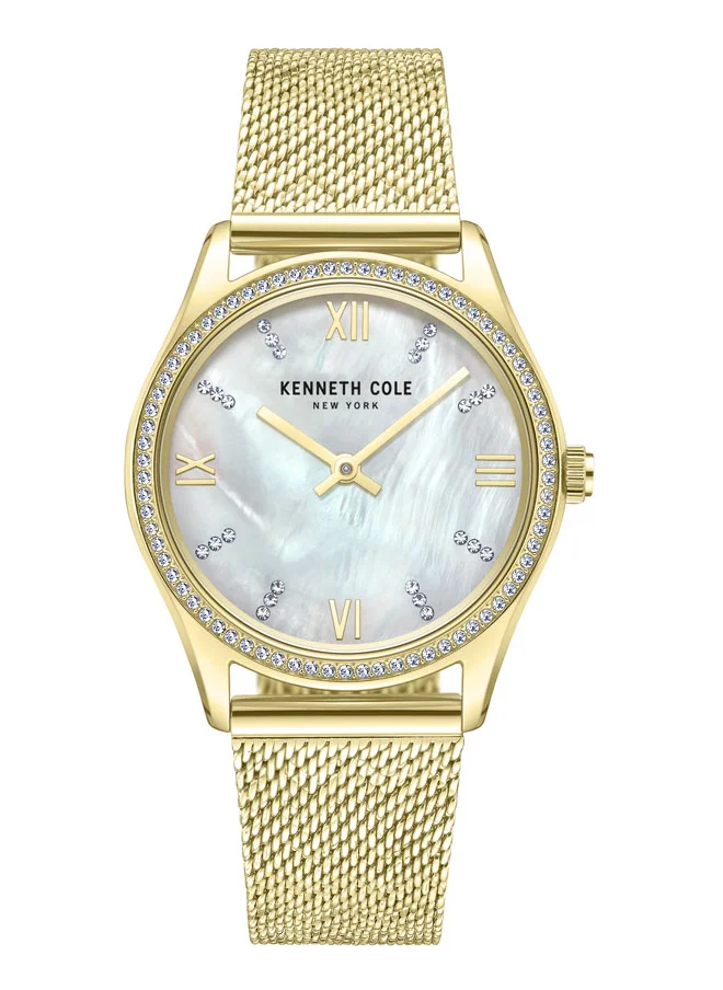 كينيث كول نيو يورك Kenneth Cole New York 34mm Analog Women's Watch with Mother-of-pearl Dial & Gold Stainless Steel Bracelet