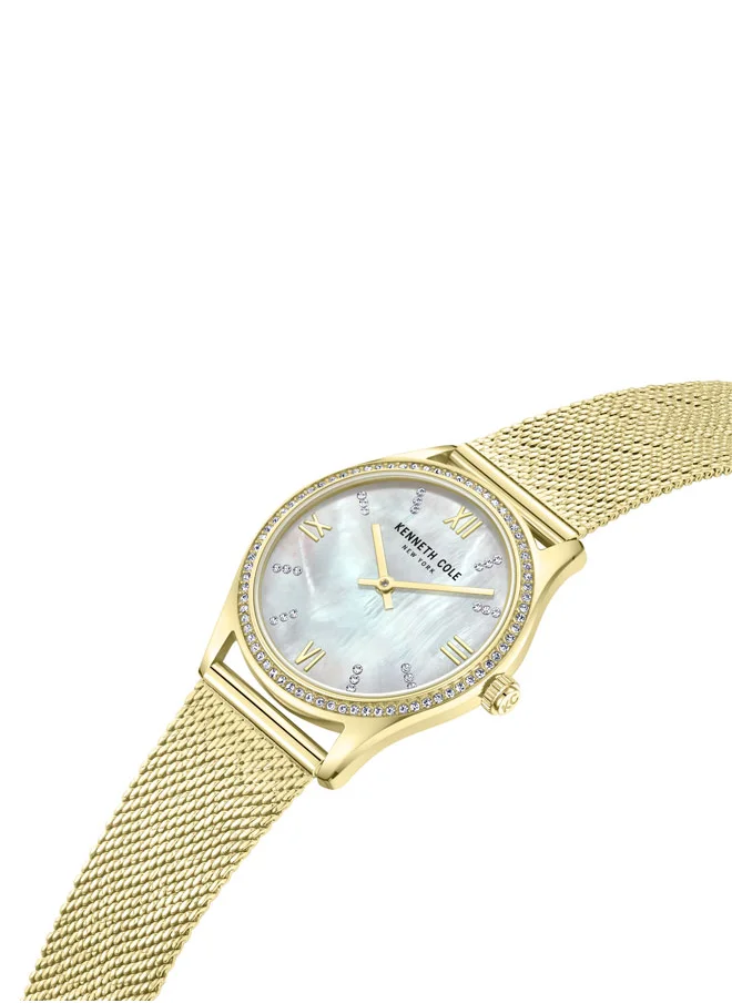 كينيث كول نيو يورك Kenneth Cole New York 34mm Analog Women's Watch with Mother-of-pearl Dial & Gold Stainless Steel Bracelet