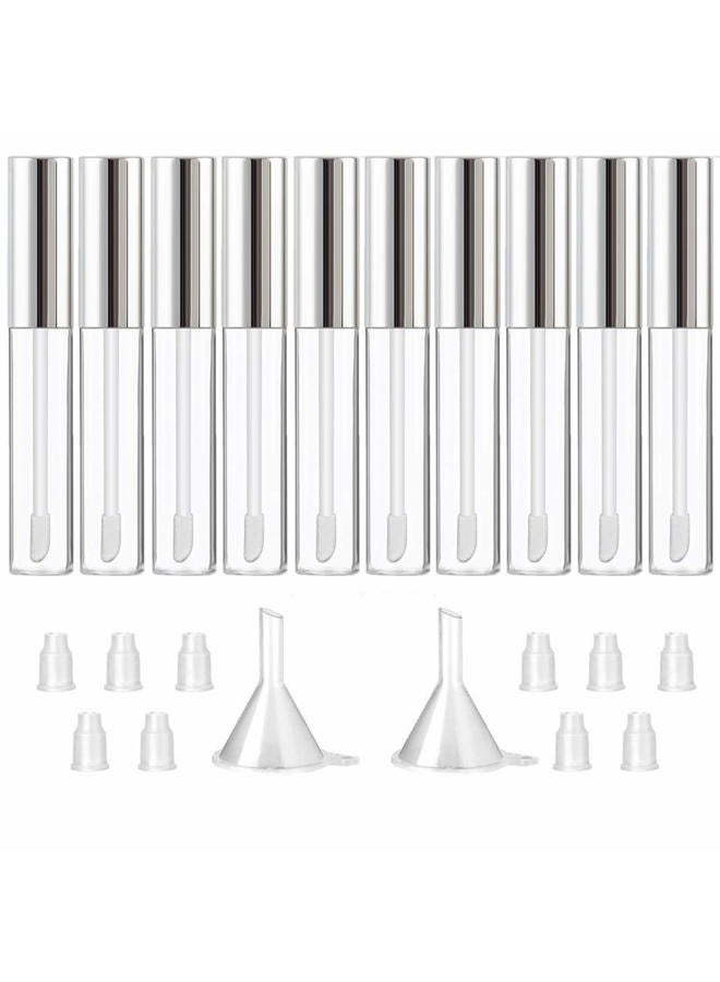 GTHER 10PCS 10ML Empty Lip Gloss Containers Tube with Wand, Refillable Lip Balm Bottles, Lipstick Sample Container and Funnel and Rubber Stoppers for Girls DIY Lip Samples, Silver Top - Image 1
