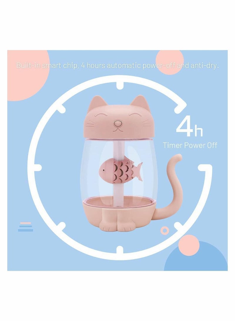 واي آند دي USB Cat Cool Mist Humidifier, 3 in 1 350ml Polyme Water Mode & Auto Shut-Off, Baby Humidifier with 6 Color LED Lights Changing, for Home Car Office, Air Small Fan (Pink) - Image 4