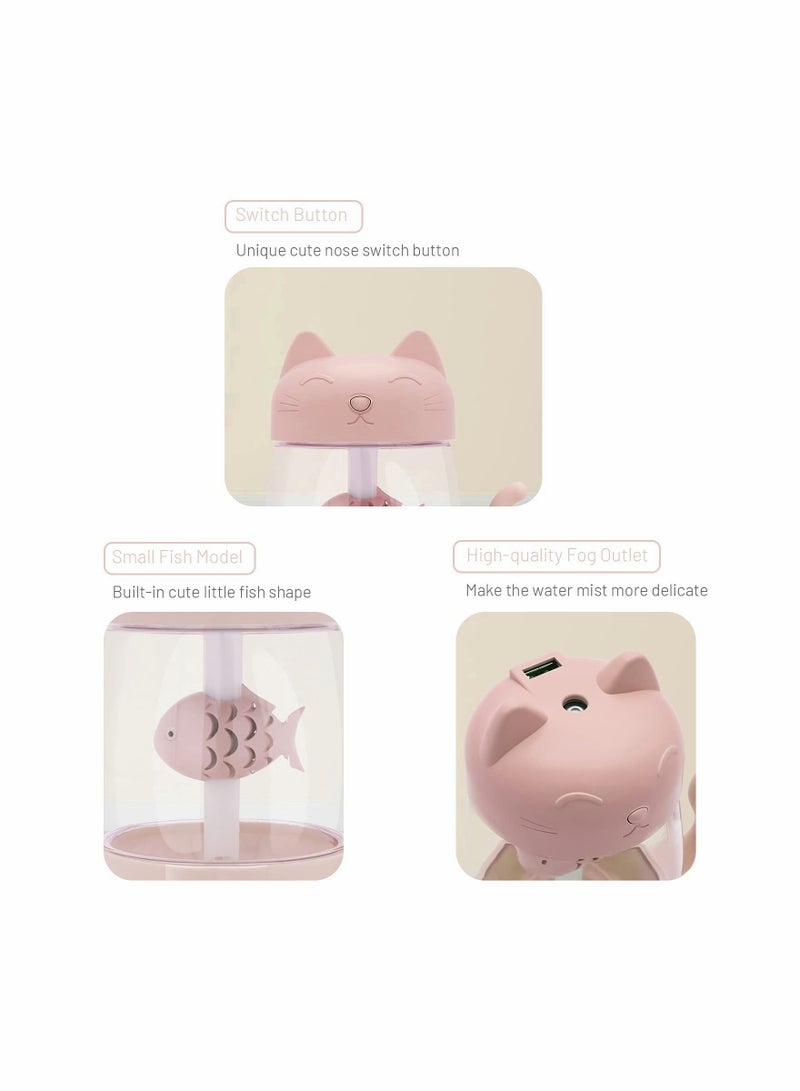 واي آند دي USB Cat Cool Mist Humidifier, 3 in 1 350ml Polyme Water Mode & Auto Shut-Off, Baby Humidifier with 6 Color LED Lights Changing, for Home Car Office, Air Small Fan (Pink) - Image 5