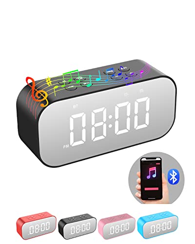 AFK Alarm Clock with Bluetooth Speaker for Bedroom/Office,Small Digital Clock for Heavy Sleepers Adults,Teens,Kids with Dual Alarms,Mirror LED Display,Hands-Free Calling. - Image 1