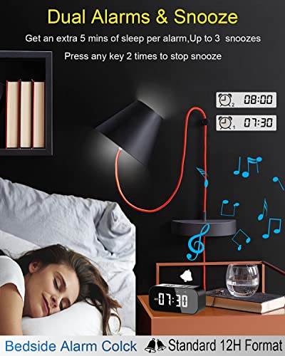 AFK Alarm Clock with Bluetooth Speaker for Bedroom/Office,Small Digital Clock for Heavy Sleepers Adults,Teens,Kids with Dual Alarms,Mirror LED Display,Hands-Free Calling. - Image 3