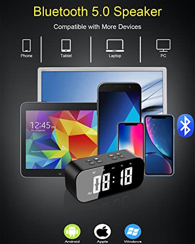 AFK Alarm Clock with Bluetooth Speaker for Bedroom/Office,Small Digital Clock for Heavy Sleepers Adults,Teens,Kids with Dual Alarms,Mirror LED Display,Hands-Free Calling. - Image 4