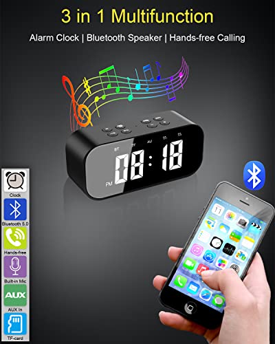 AFK Alarm Clock with Bluetooth Speaker for Bedroom/Office,Small Digital Clock for Heavy Sleepers Adults,Teens,Kids with Dual Alarms,Mirror LED Display,Hands-Free Calling. - Image 2