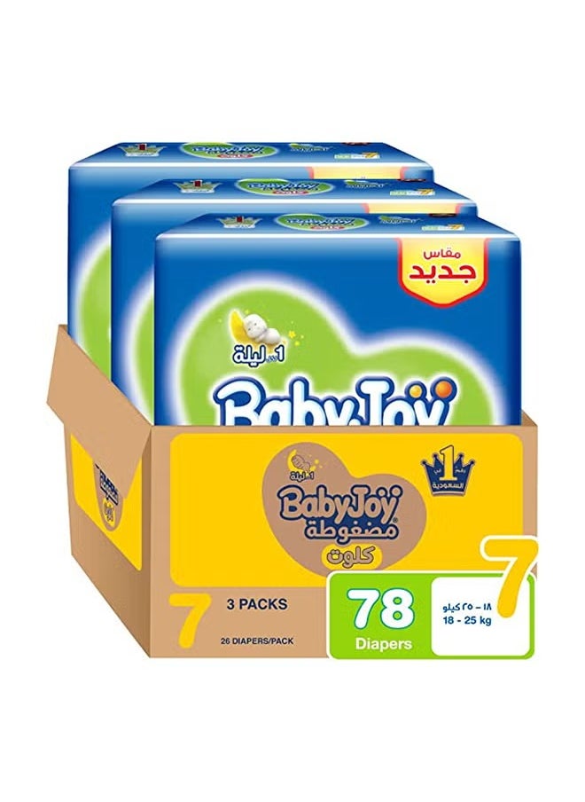 Baby Joy Compressed Culotte Pants Diaper, Size 7, Junior XXL, 18-25 Kg, Jumbo Box, 78 Diapers 